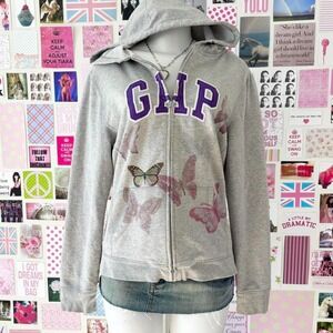 vintage gap butterfly graphic zip up hoodie size large